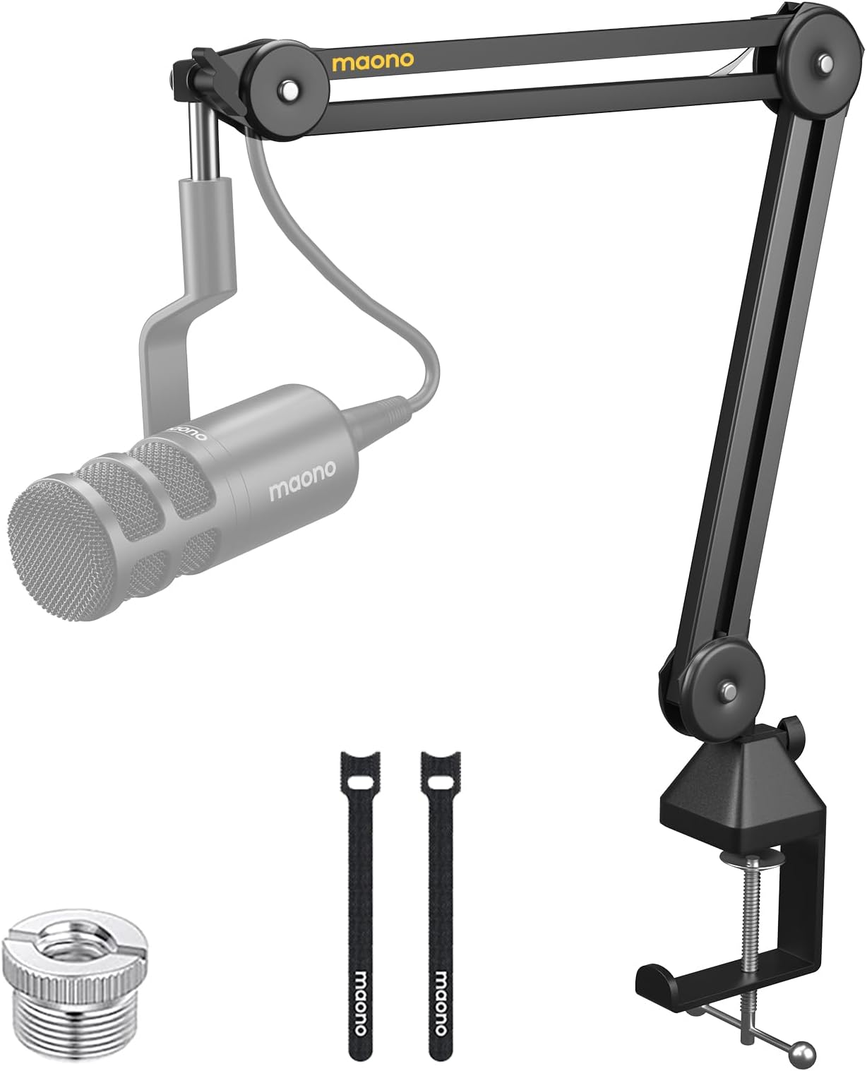 Microphone Boom Arm: Heavy Duty Adjustable Metal Suspension mic stand with Upgraded Desk Clamp and 3/8" to 5/8" Screw Adapter for Podcasting Recording Streaming Gaming - BA37