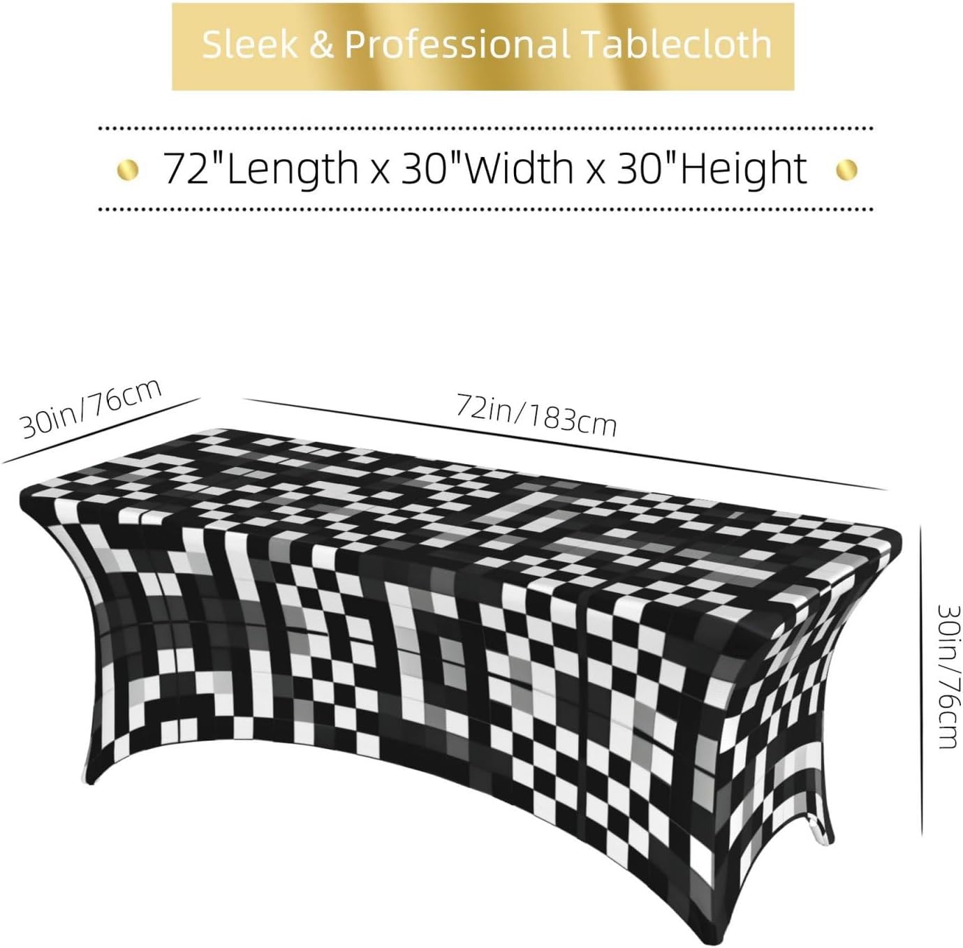 Black White Formula Checkered Pattern Print Table Cover Rectangular Tablecloth for 6-Foot Tables for Wedding Banquets Outdoor