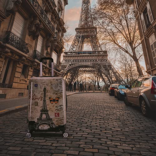 Inusa Paris Print Luggage With Spinner Wheels | Durable Lightweight Hardside Suitcase | Travel Bag With Handle And Trolley | 24-Inch Medium Checked Luggage #TOP4