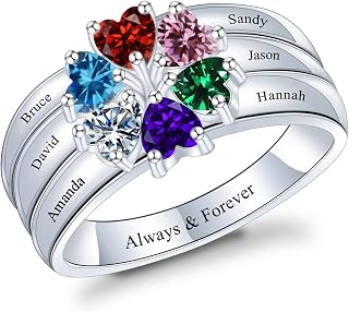 Personalized Mothers Ring with 1/2/3/4/5/6/7/8/9 Simulated Birthstones for Mom Engraved Name Ring for Women Promise Rings for Her Custom Family Ring for Wife Grandmother Jewelry Gifts