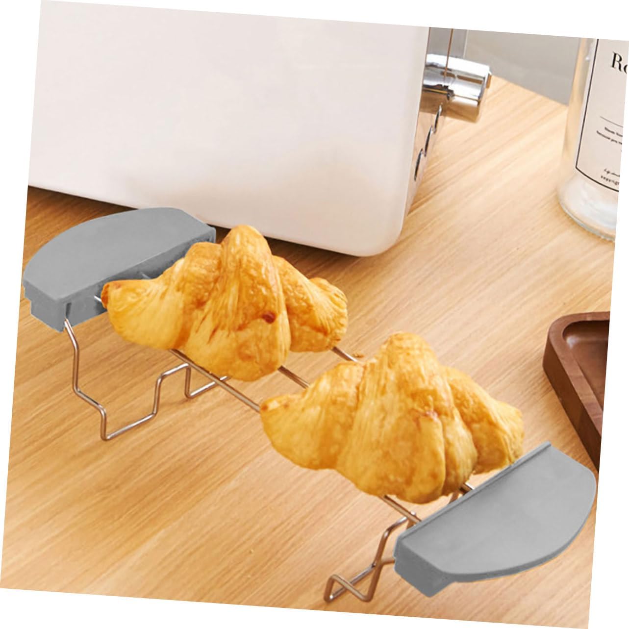 2pcs Stainless Steel Toaster Warming Rack Multi-slice Bread Rack Holder for Toasting and Heating Sandwiches Anti-scald Design Black and Gray