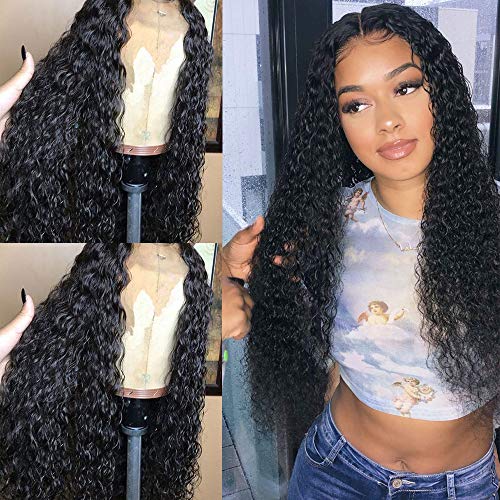 Andria Hair Curly Wigs Lace Front Wig Pelucas Wet and Wavy Synthetic Black Loose Curly Wigs Heavy Density Glueless Lace Wigs for Women Synthetic Wigs(24" Black Curly wavy Lace Front Wig)