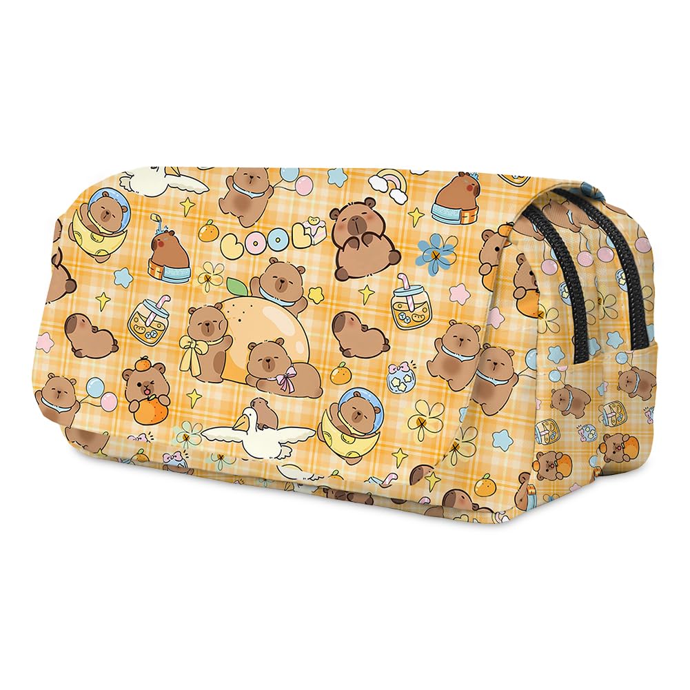 Spiritzohic Capybara Pencil Case, Capybara Pencil Pouch Cartoon Pen Case with Compartments Stationery Organizer Pen Pouch Large Pens Bag Capacity Portable for School Supplies(Brown)