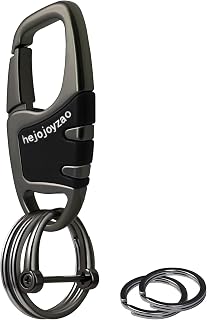 Heavy Duty Carabiner Keychain Clip with 4 Key Rings & D-Ring - Zinc Alloy Car Key Fob Holder for Men, Fits Belt Loops