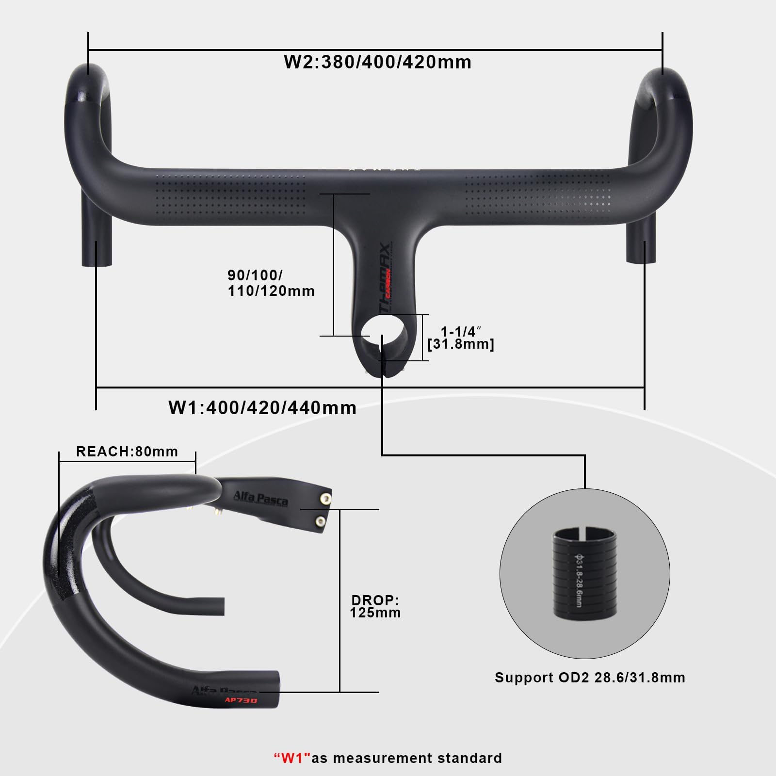 Manillar carbono bici carretera manillar bici carretera carbono negro OG 28.6/31.8 integrado ud mate 420 * 120mm