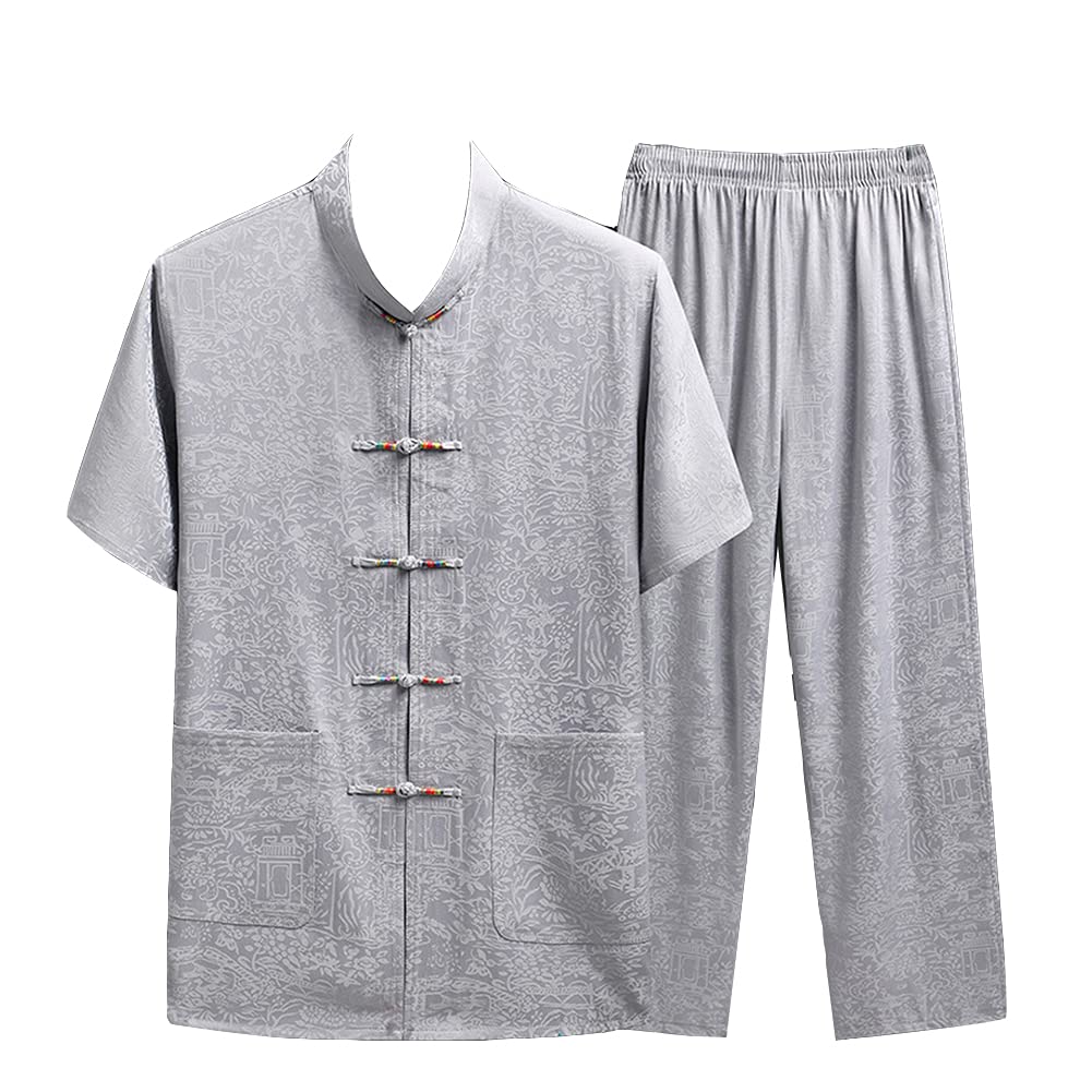 Männer Sommerkleidung Chinesisch Nationales Traditionelles Kostüm Kampfkunst Kung Fu Tai Chi Outfit Hanfu Sommer Zweiteiler Tang Anzug Kurzarm Stehkragen Kung Fu Shirt Tops & Hose