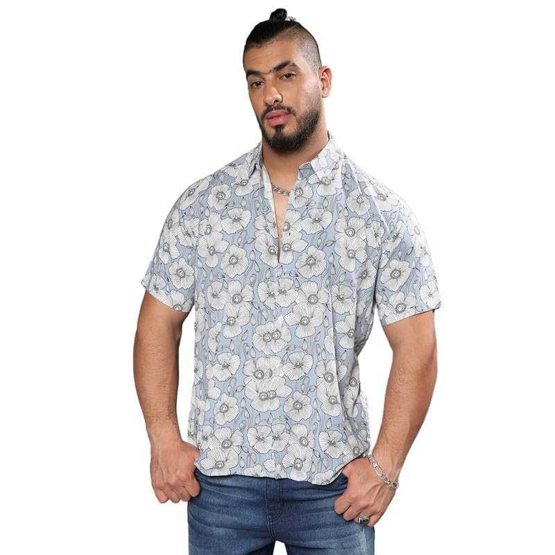 Image of Instafab Plus Men's Shirt for Casual Wear | Spread Collar | Short Sleeve | Button Closure | Plus-Size Fit | Cotton Shirt Crafted with Comfort Fit for Everyday Wear