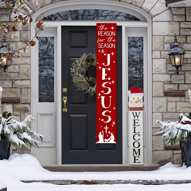 Miniatura 6 de Letrero vertical de Navidad con texto en inglés "The Reason for The Season is Jesus", para puerta delantera, porche, pared, granja, decoración