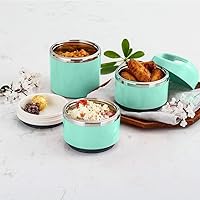 Vista 2 de Lille Home Caja de Almuerzo/Merienda Térmica de Compartimentos Apilable de Acero Inoxidable, Contenedor de Bento/Alimentos Aislado de 3 Niveles