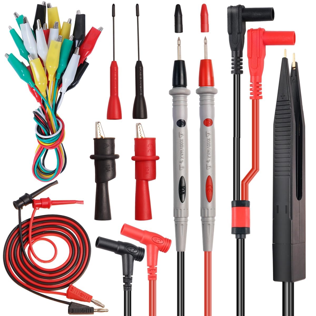 Produktbild von Nicrulp Messleitungen Mit Krokodilklemmen & Prüfsonden – 4-teilig, Für Multimeter, Bananenstecker