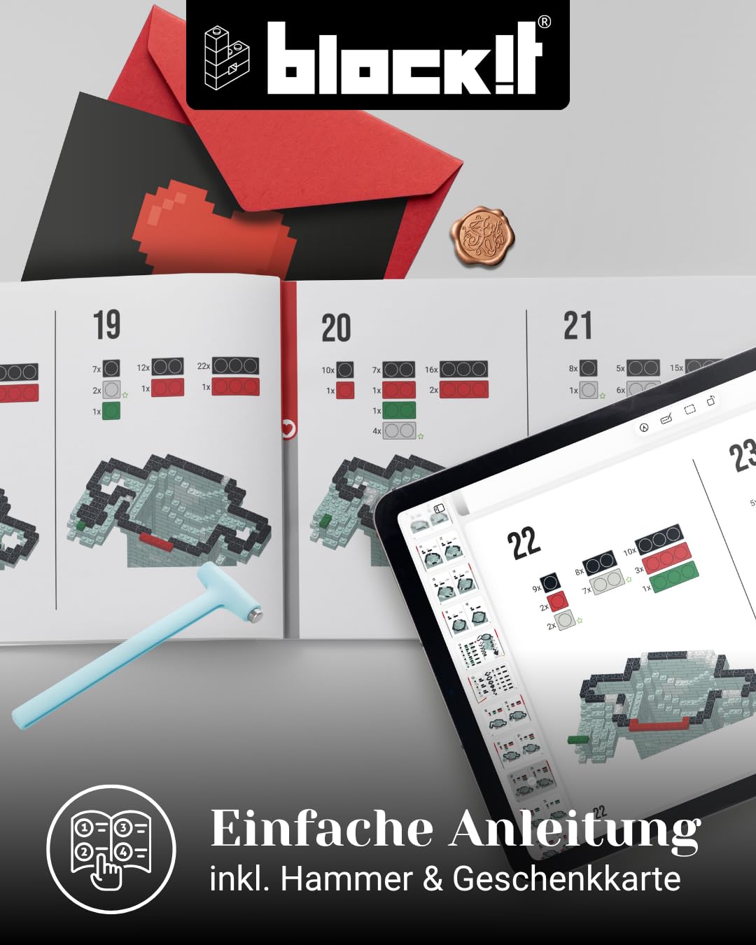 block!t Infinite Love Bear 3D-Klemmbaustein-Set mit LED | Das perfekte Date Night Geschenk für Paare | Gemeinsames Projekt für Jahrestag & Hochzeit | Inkl. Grußkarte & Sticker