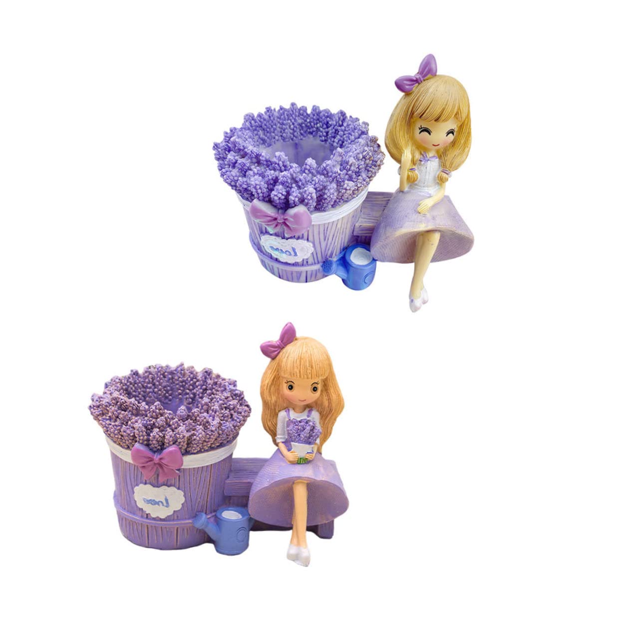 2 piezas Porta Lápices de Resina Multifuncional con Diseño de Niña de Lavanda Contenedor Decorativo para Escritorio Organizador Creativo para Bolígrafo y Almacenamiento de Útiles