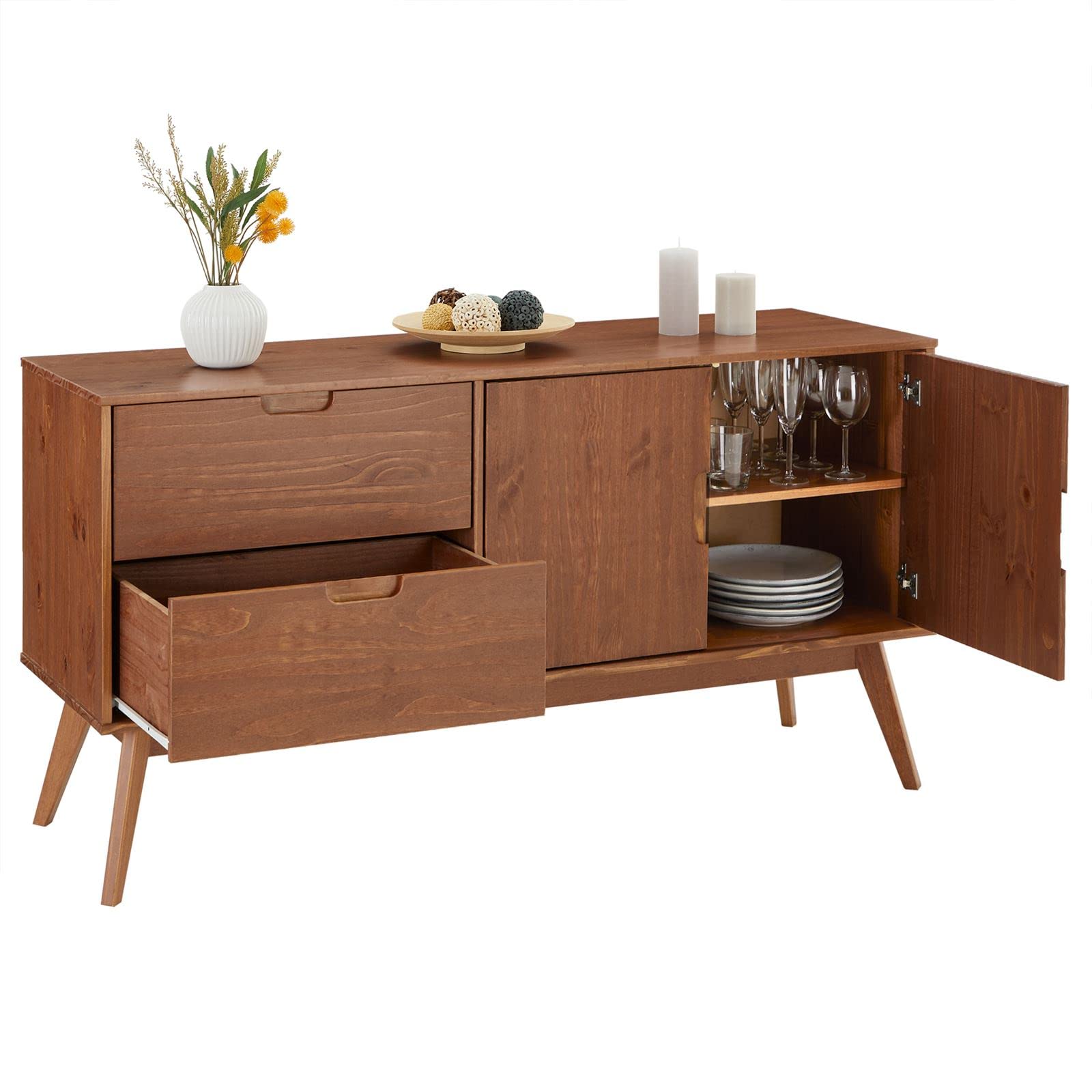 IDIMEX Buffet Salle à Manger Tivoli L 145 cm en Bois Massif Finition Bois Brun foncé avec 2 tiroirs et 2 Portes battantes, Un Meuble de Rangement Style scandinave, Finition élégante