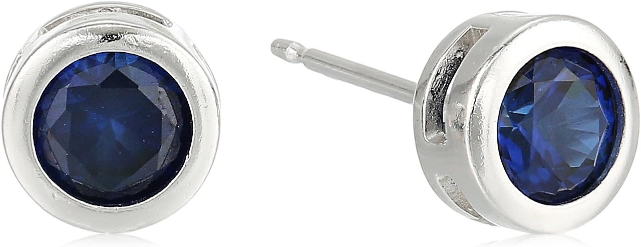 Amazon Essentials Sterling Silver Genuine and Created Gemstone 5mm Bezel Set Birthstone Stud Earrings