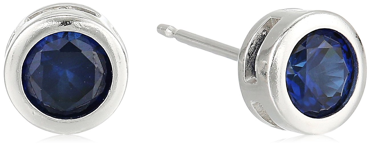 Amazon EssentialsSterling Silver Genuine and Created Gemstone 5mm Bezel Set Birthstone Stud Earrings