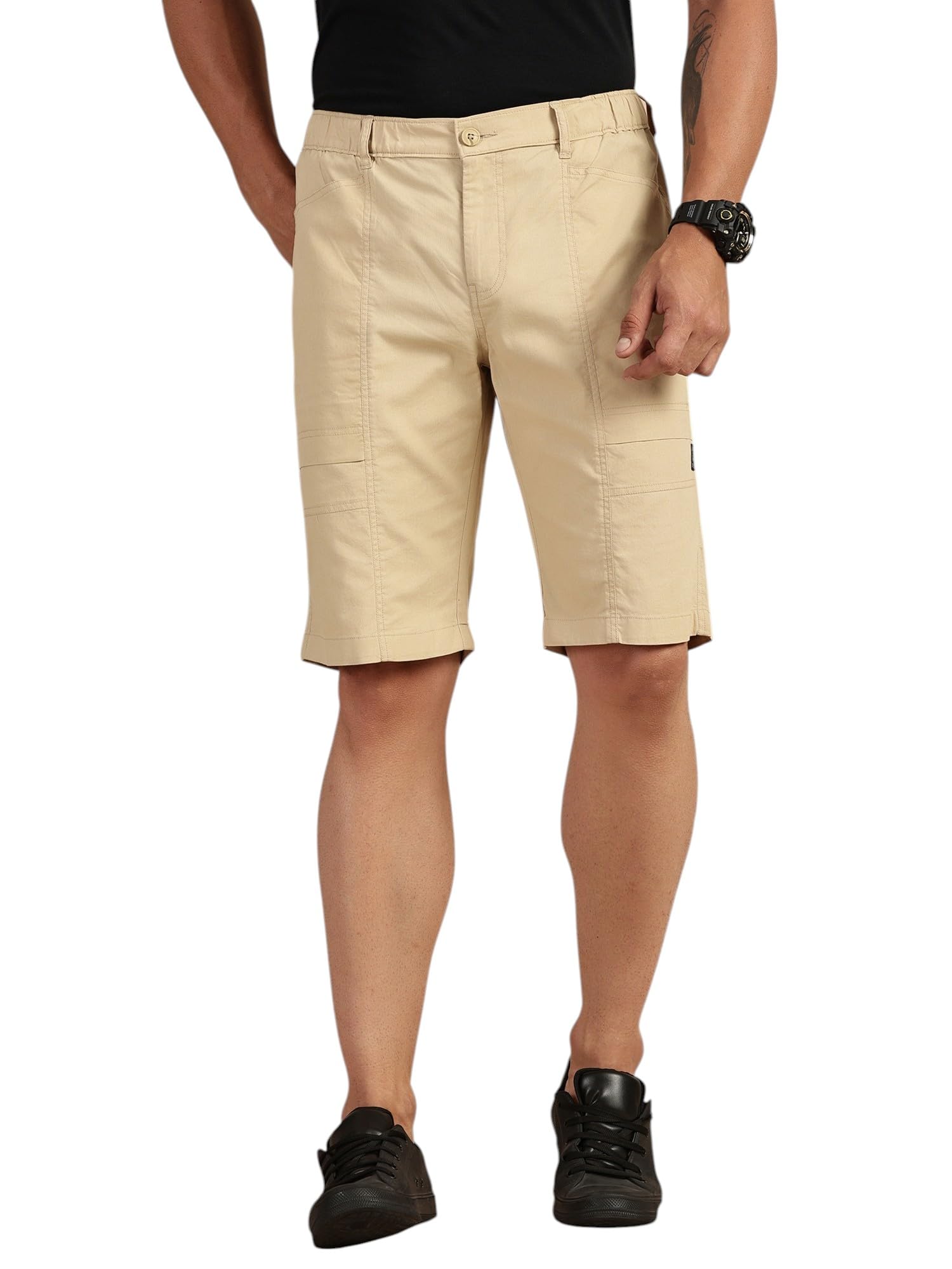 thomas scott Men's | Regular Fit | Mid-Rise | Solid | 3 Pockets | Button Closure | 100% Cotton | Woven | Shorts-picture-28