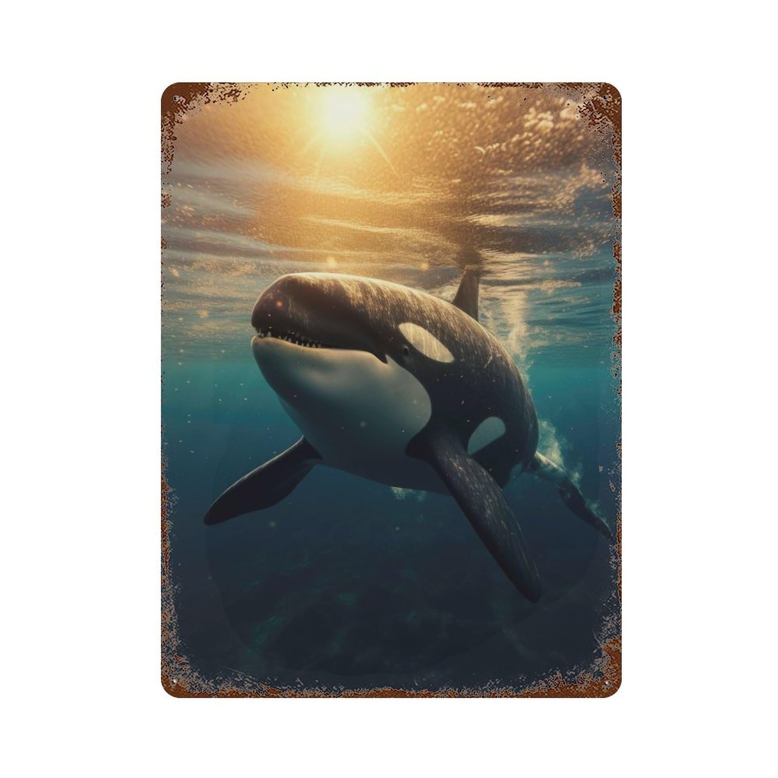 Retro Metal Sign with Orca 2 Design 15.7"x11.8", for Bistro, Counter And Cafe Decor, Shabby Chic Decor