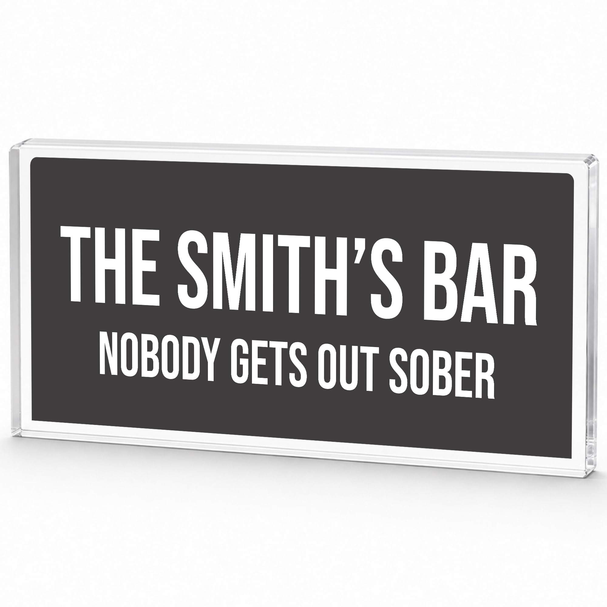 Red Ocean Personalised Bar Sign For Home Bar Funny Nobody Gets Out Sober Freestanding Acrylic Bar Signs 45cm by 20cm For Man Cave