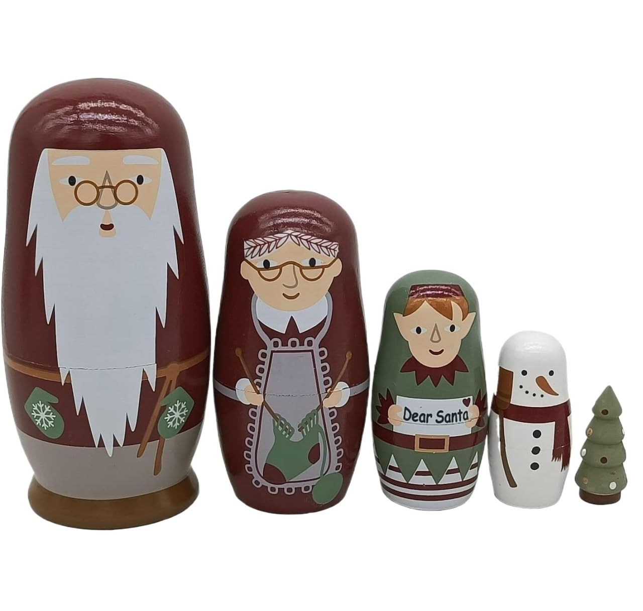 Matrioszki Matrioszka Lalka Rosyjska Zagnieżdżanie Lalek 5-częściowy Zestaw Drewniane Lalki Do Układania W Stosy Statua Świętego Mikołaja Figurka Dekoracja Matrioszka Rosyjskich Lalek Rosyjskie Lalki