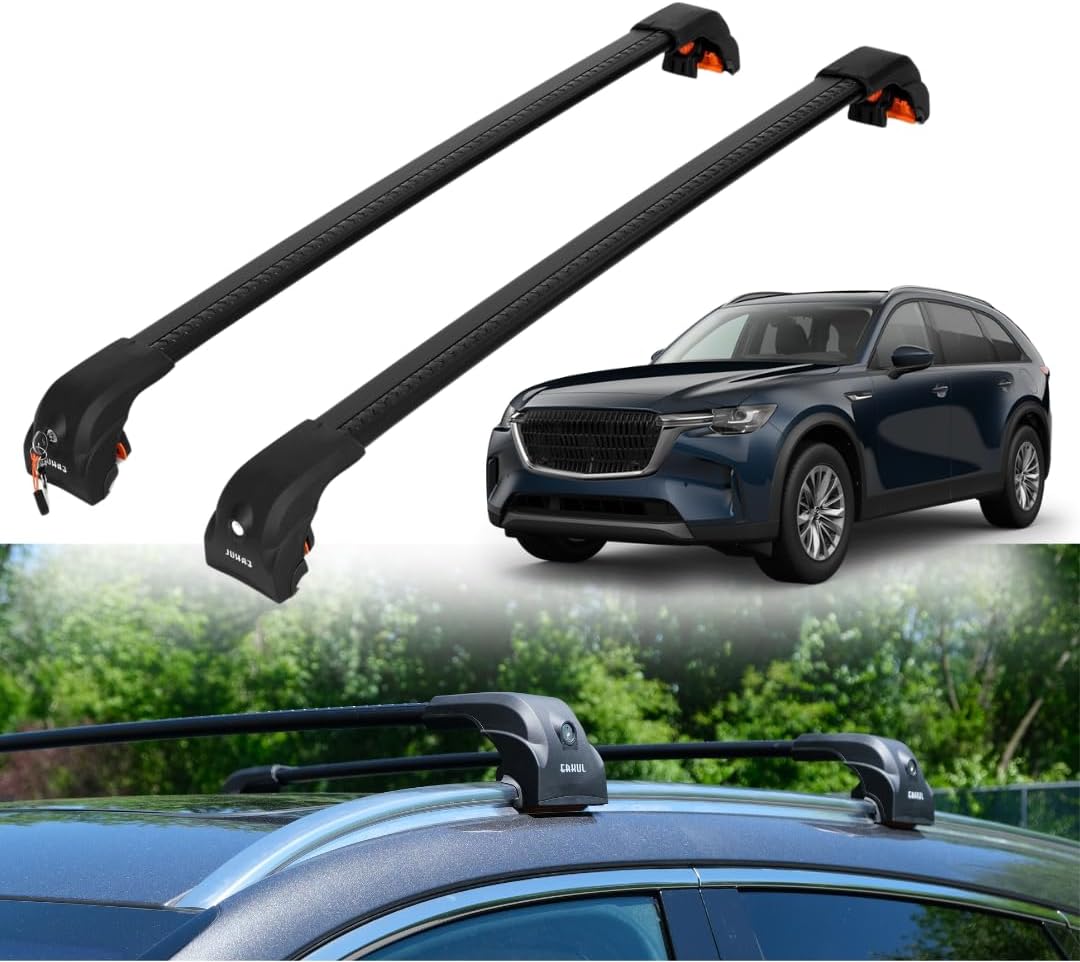 ERKUL Heavy Duty Roof Rack Cross Bars for Mazda CX-90 & CX90 PHEV 2024-2026 | Upgraded 220 lbs Aero Aluminum Crossbars with Smart Clamp System | Compatible with Flush Rails - Black