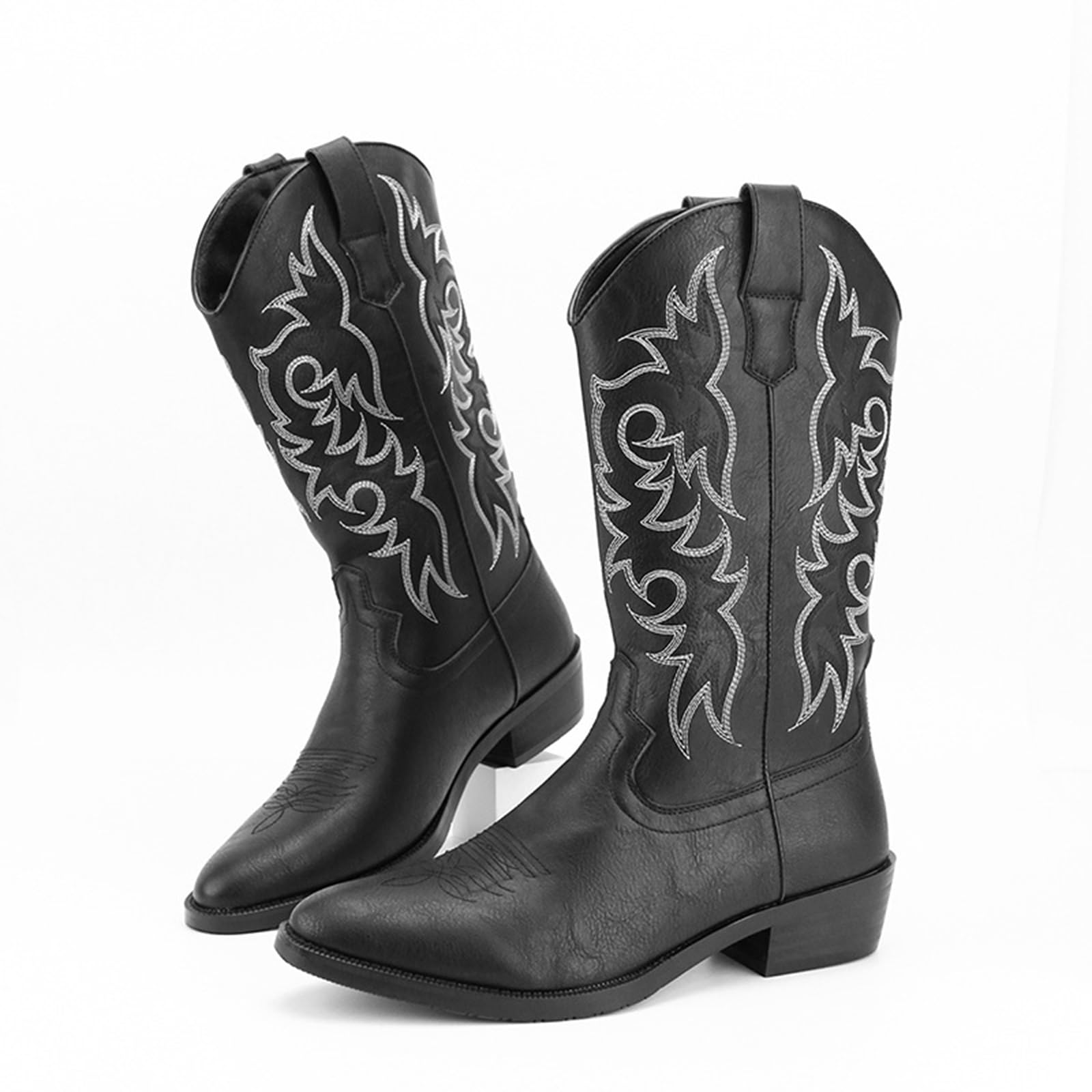 Stivali da Cowboy Classici da Uomo Slip-On con Ricamo Stivali da Lavoro Country di Media Altezza