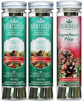 مجموعة من ثلاث عبوات من Scentsicles - زجاجتان من O Christmas Tree وزجاجة واحدة من Snowberry Pine، 18 عودًا إجمالاً