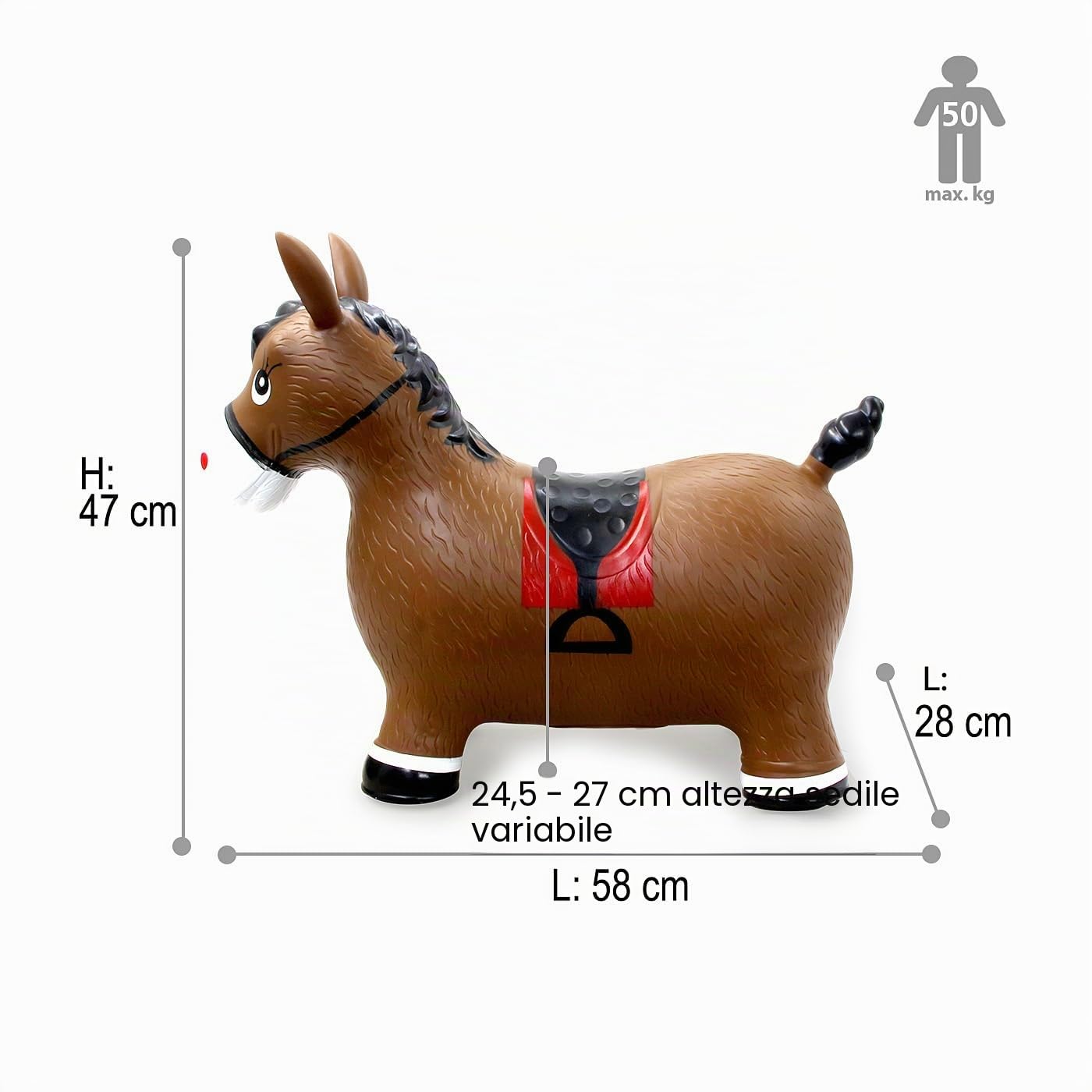 Jamara 460597 - Animale salterino Cavallo marrone con pompa – Orecchie come supporto, Resistente, Sviluppa il senso di equilibrio, Peso fino a 50 kg