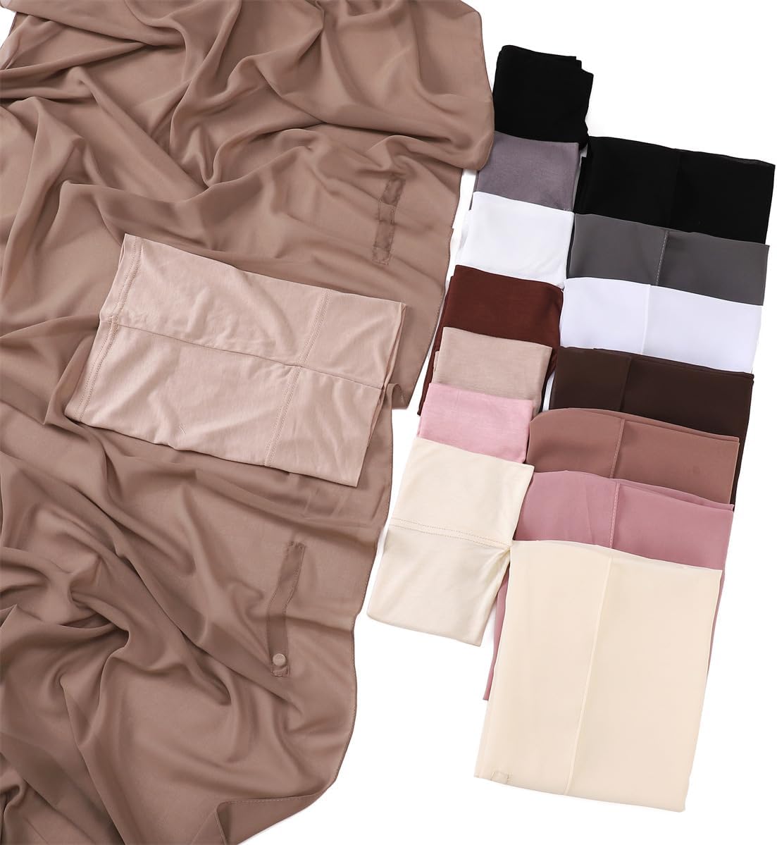 Instant Chiffon Hijab Set 3-in-1 Hijabs Scarf with Built-in Magnets and Undercap Head Wraps with Modal Cap - Image 3