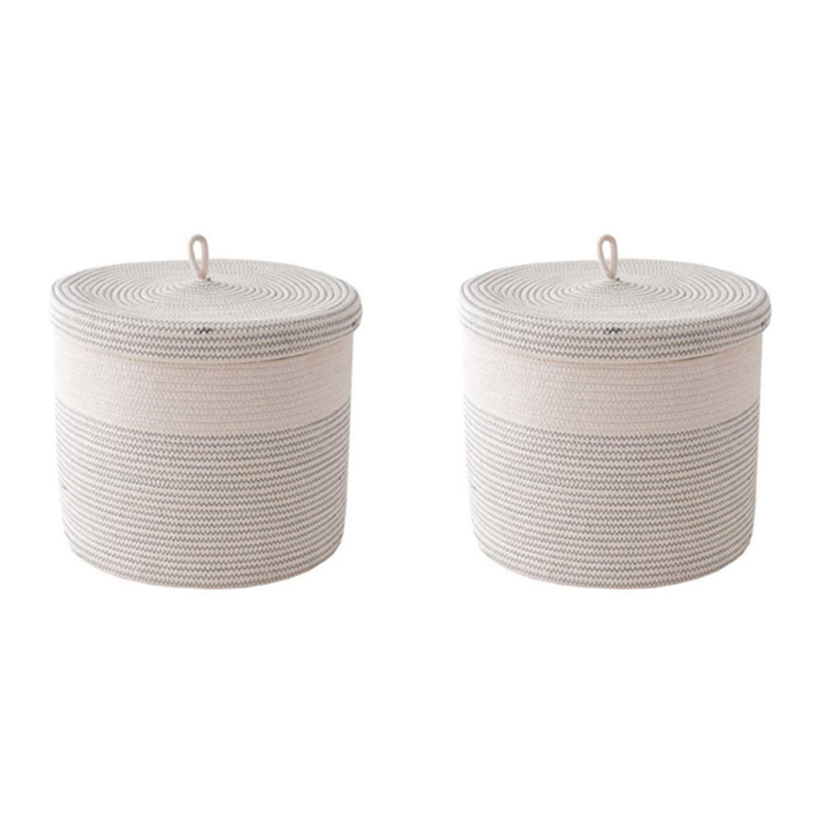 Hndhbfgrt 2X Cotton Rope Woven Laundry Basket with Lid Kids Plush Toys Storage Dirty Clothes Basket Sundries Storage