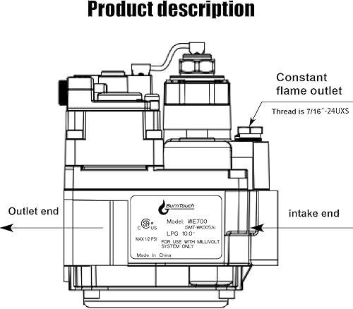 Miniatura 6 de 700-506 Válvula de gas, Apertura rápida, 200000 BTU/H, Combinación de válvula de gas, Pantalla filtrada de entrada, Tubo de salida piloto de 1/4",