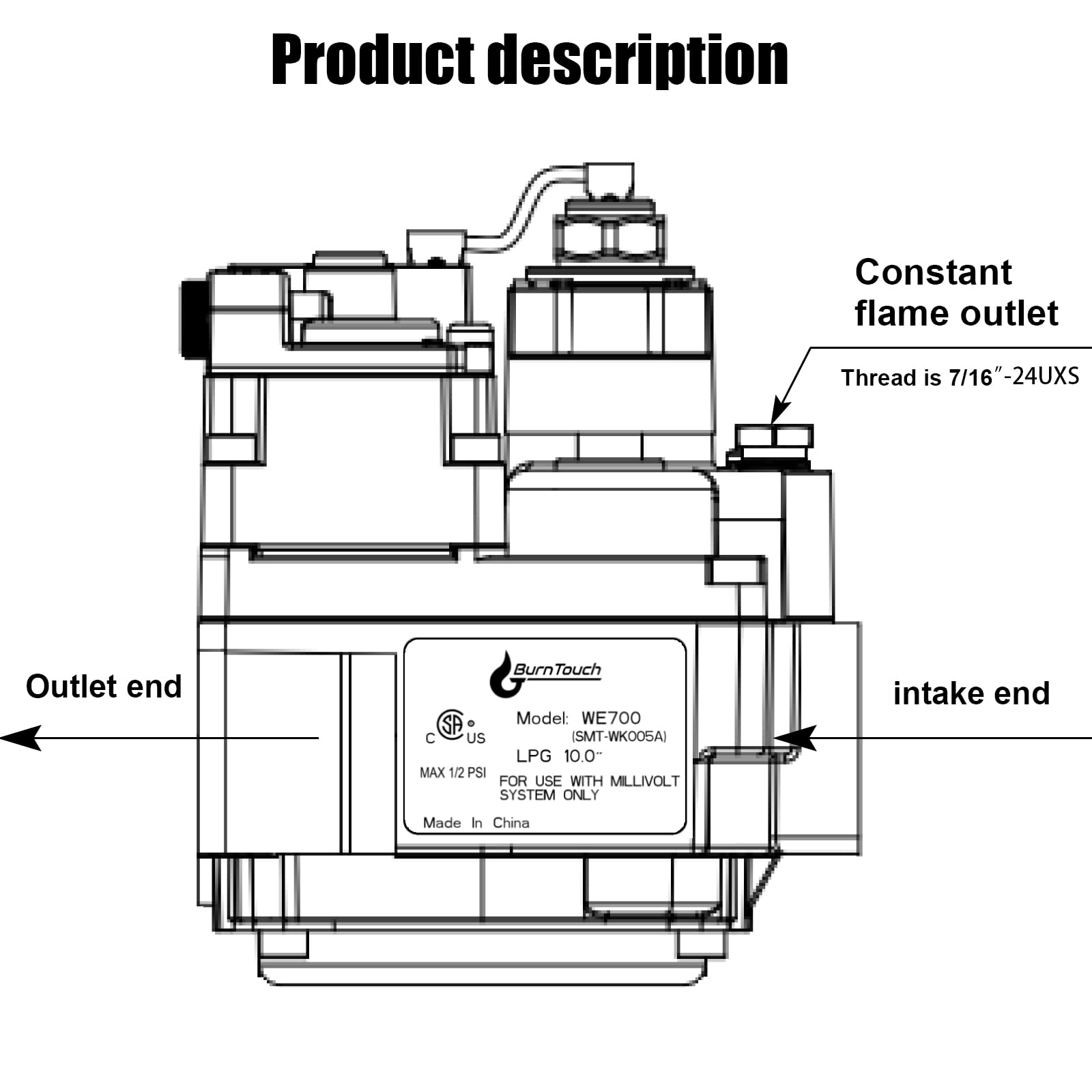 Válvula de gas 700-506, apertura rápida, 20000 BTU/H, válvula de gas combinada, ampliamente utilizada en mezclas naturales, fabricadas, mixtas, LPG y LPG/aire