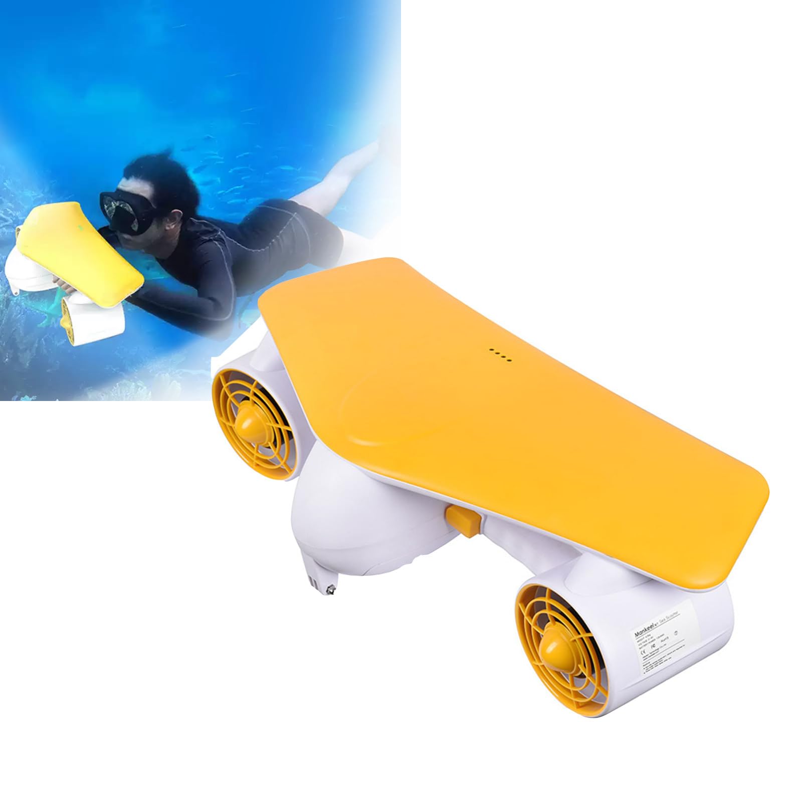 Lightweight 4.7kg underwater propeller, two-speed underwater propeller,waterproof to 50 metres,30-minute runtime,equipped with a 22.2V lithium battery,suitable for snorkelling and diving Yellow