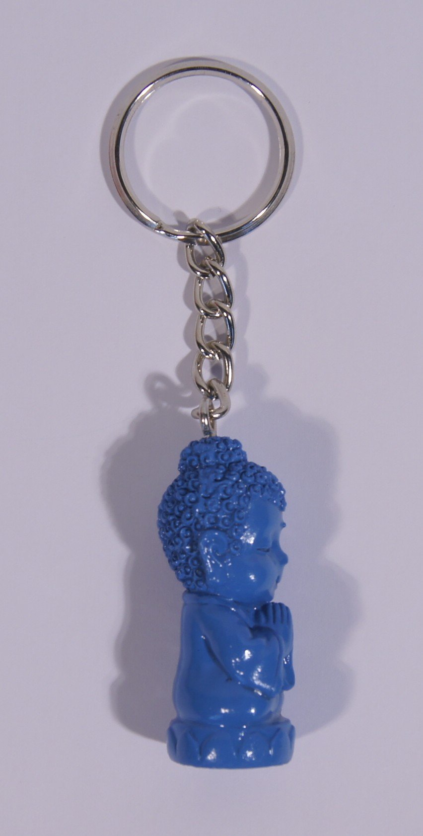 SCLL Blue Happy Praying Buddha Sitting On Lotus Keychain Key Ring