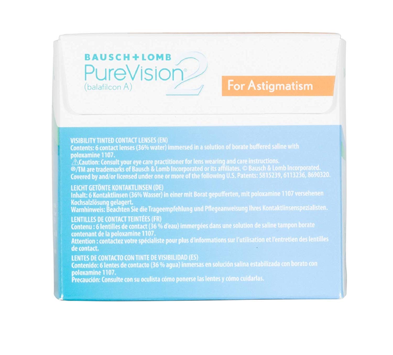 Bausch und Lomb PureVision2 for Astigmatism Monatslinsen, torische Kontaktlinsen, weich, 6 Stück BC 8.9 mm/DIA 14.5 / CYL -0.75 / Achse 10 / -8 Dioptrien