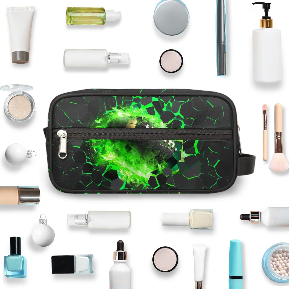Neceser de viaje para niños y niños, kit impermeable para colgar para hombres, funda de transporte Cool Switch compatible con Nintendo Switch y consola OLED New Switch, verde (Green Football),