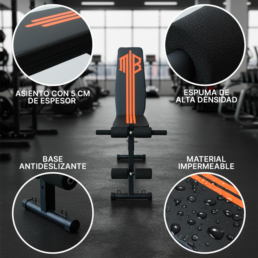 ManiBoom Banco Musculación PLEGABLE para Entrenamiento en Casa Banco de Pesas Robusto con Altura Ajustable 7 Niveles Tabla de Abdominales Cómoda y Fácil de Montar Maquina Gym Carga Máxima de 250KG