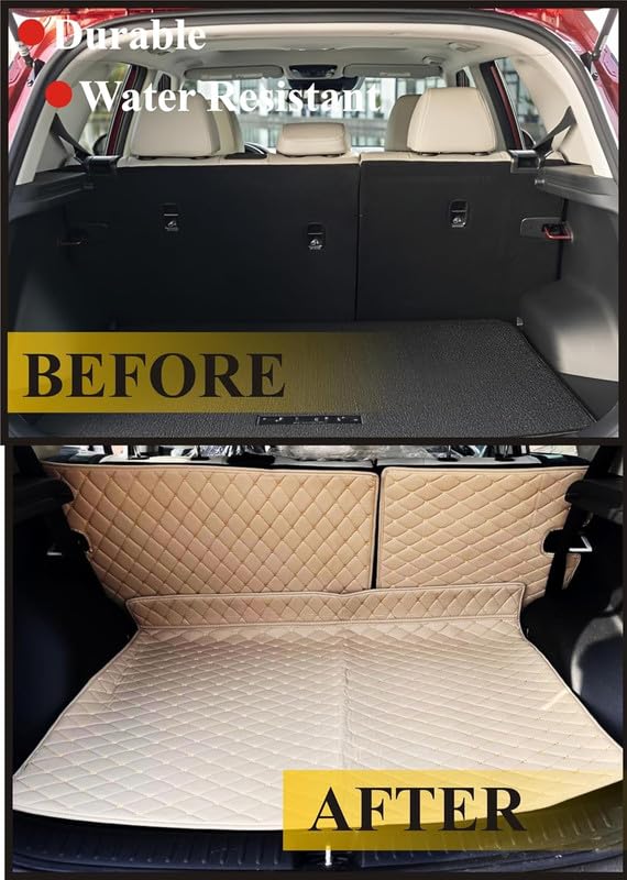 Image of CAPDELL 7D Premium Car Boot /Trunk Mat Compatible with Kia Sonet||Luxury Leatherite Boot Mat||Set of 3pcs||Waterproof and Washable||Colour:-Beige with Golden
