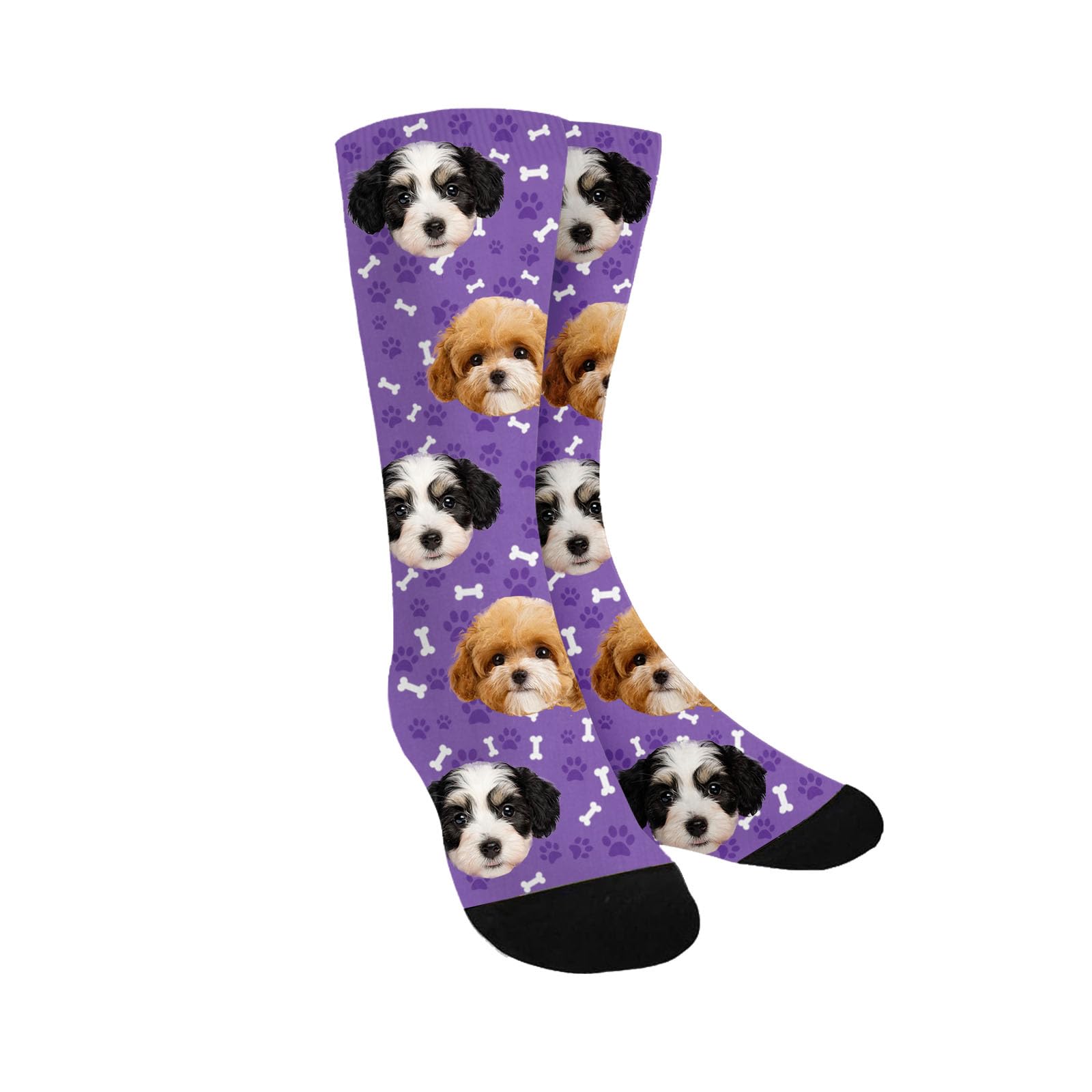 Custom Photo Pet Face Socks, Love Heart Crew Socks with 2 Faces for Men Women
