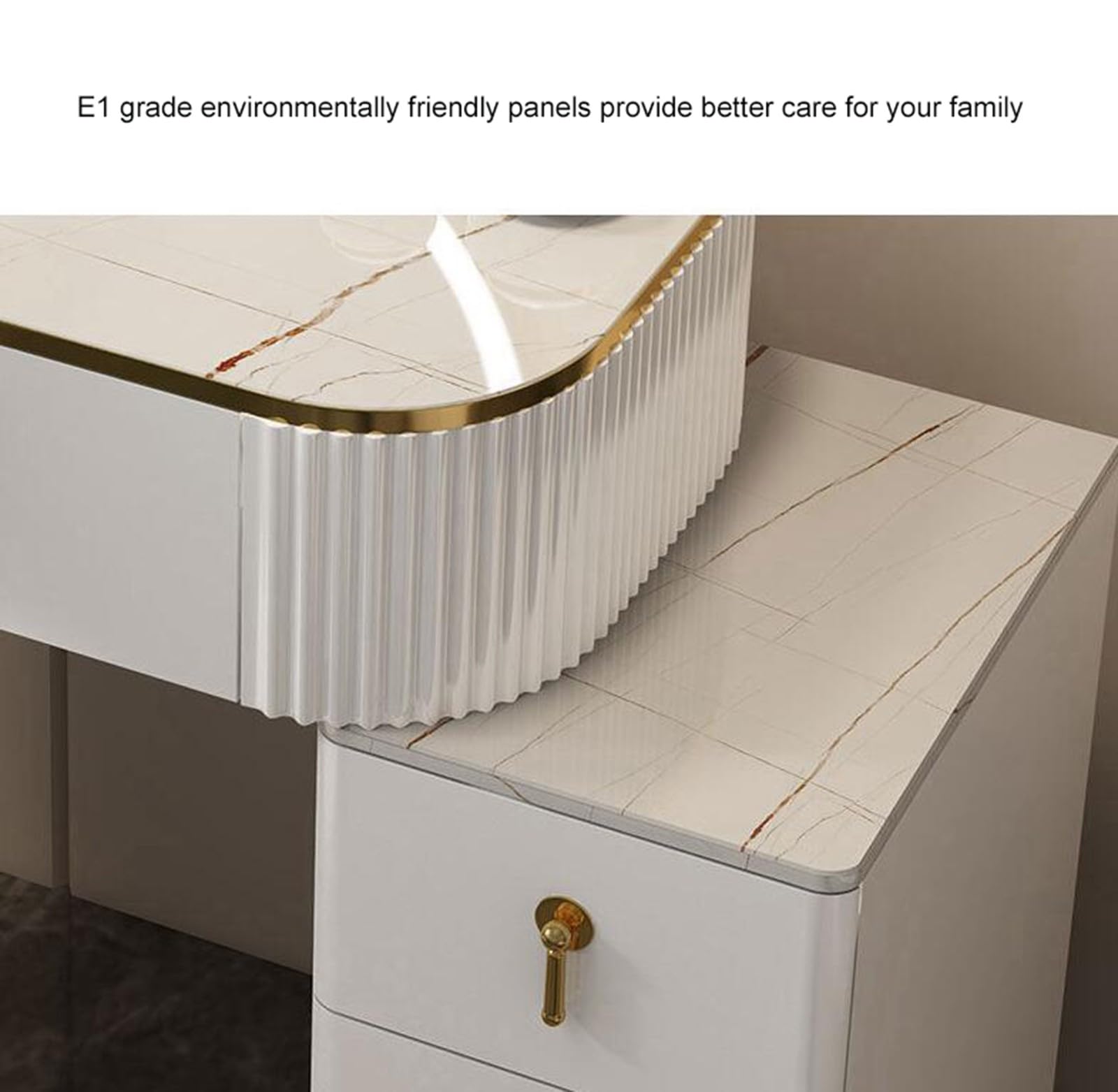 Juego de tocador, Juegos de tocador pequeños de 70 cm, tocador con Espejo con luz LED táctil, con 4 cajones y Taburete Acolchado, con gabinete de Almacenamiento