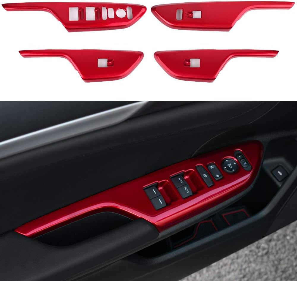 CKE for 10th Gen Honda Civic 2021 2020 2019 2018 2017 2016 Accessories Car Door Armrest Window Rise Lift Down Control Switch Door Lock Panel Cover Trim ABS - Red