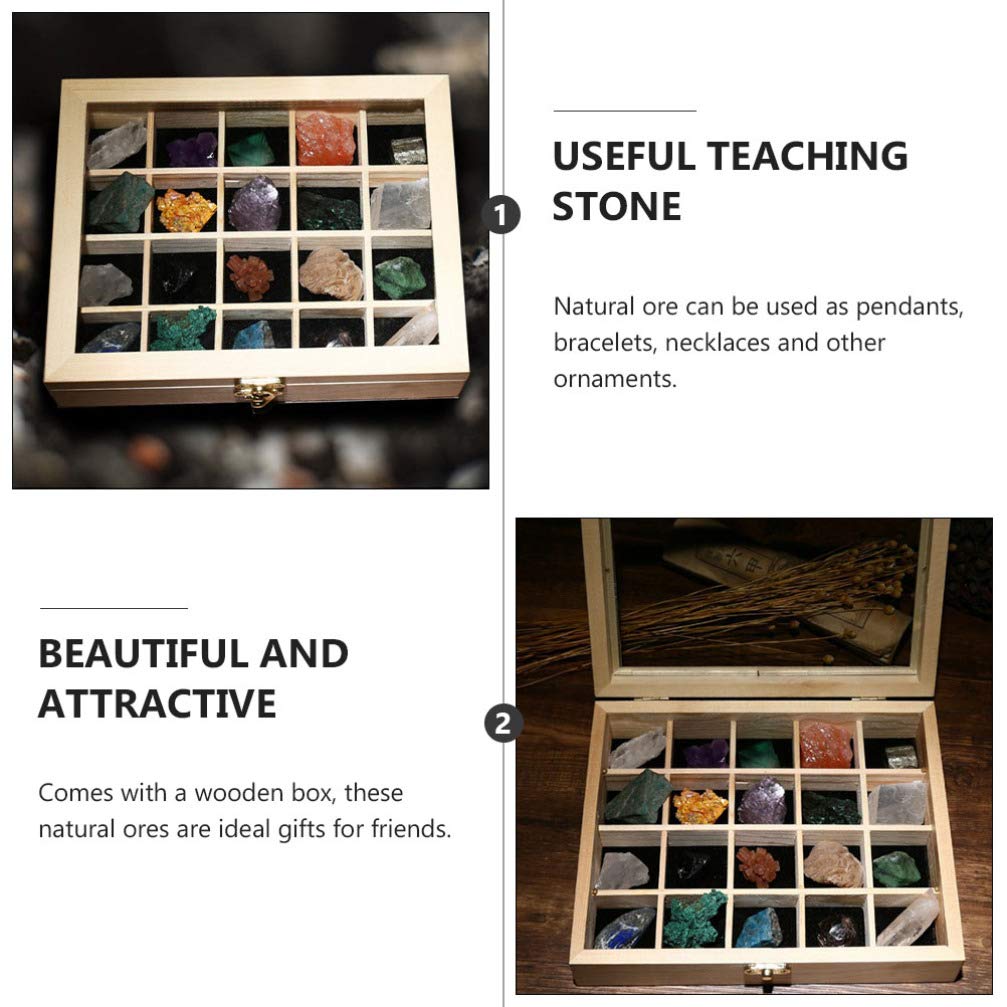 VILLCASE 20pezzi Cristalli di Minerali Naturali Pietre Naturali Campioni di Pietra Minerale per Creazioni di Gioielli e Istruzione Didattica Confezione in Scatola di Legno