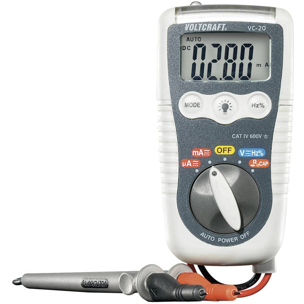 VOLTCRAFT VC-20 - Multímetro de mano digital a prueba de salpicaduras (IP54) CAT IV 600 V indicador (cuentas): 4000