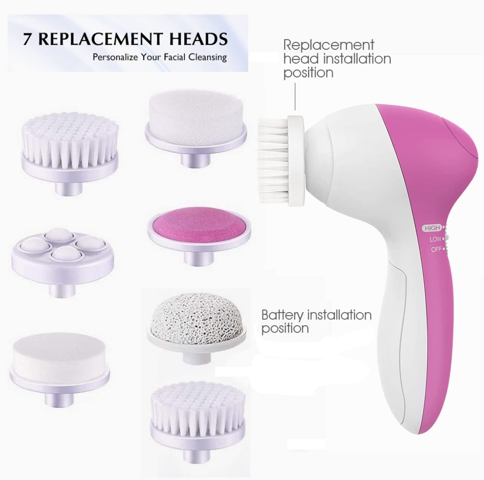 Depurador facial con 7 cabezales de cepillo intercambiables para limpiar y exfoliar