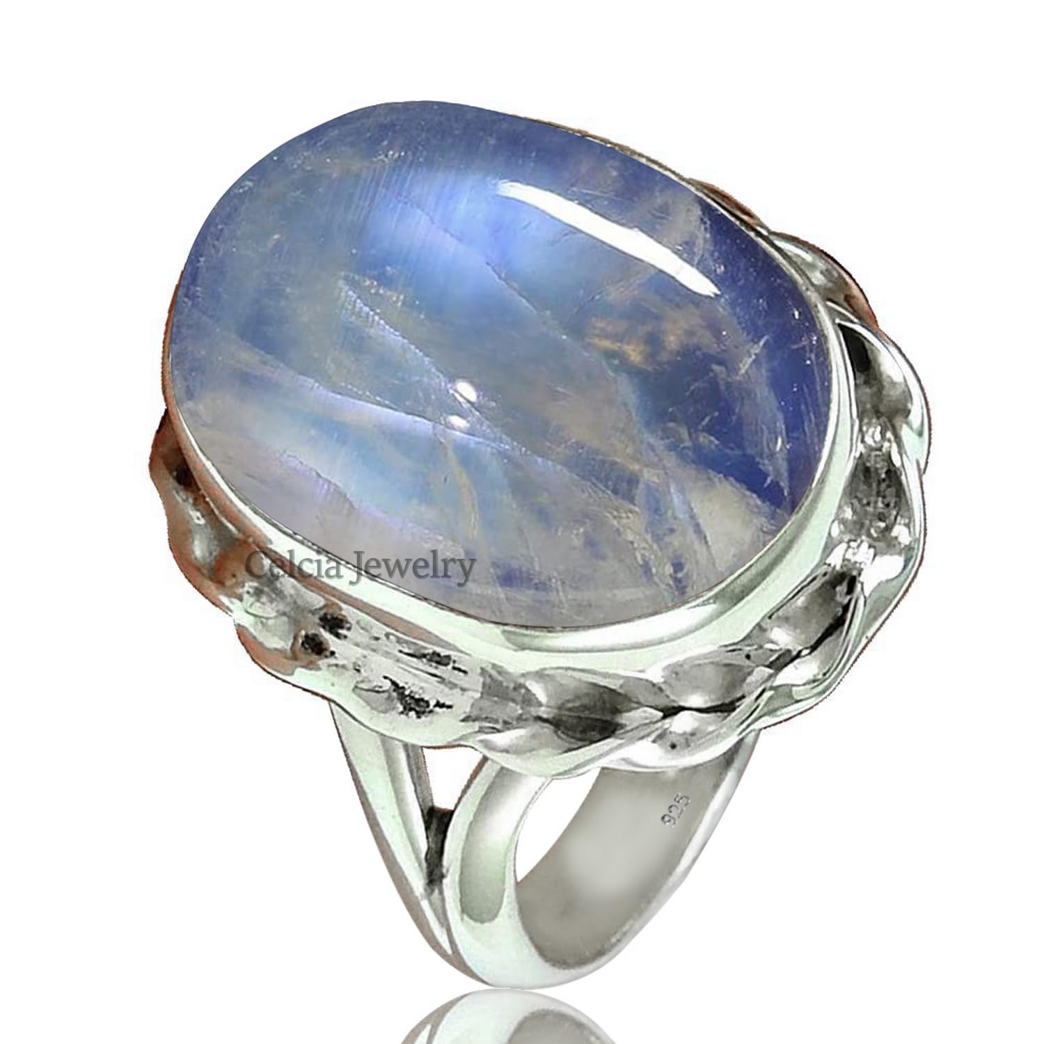 Anillo de piedras preciosas de piedra lunar natural, joyería hecha a mano de plata de ley 925 para mujer (piedra lunar, tamaño 7)