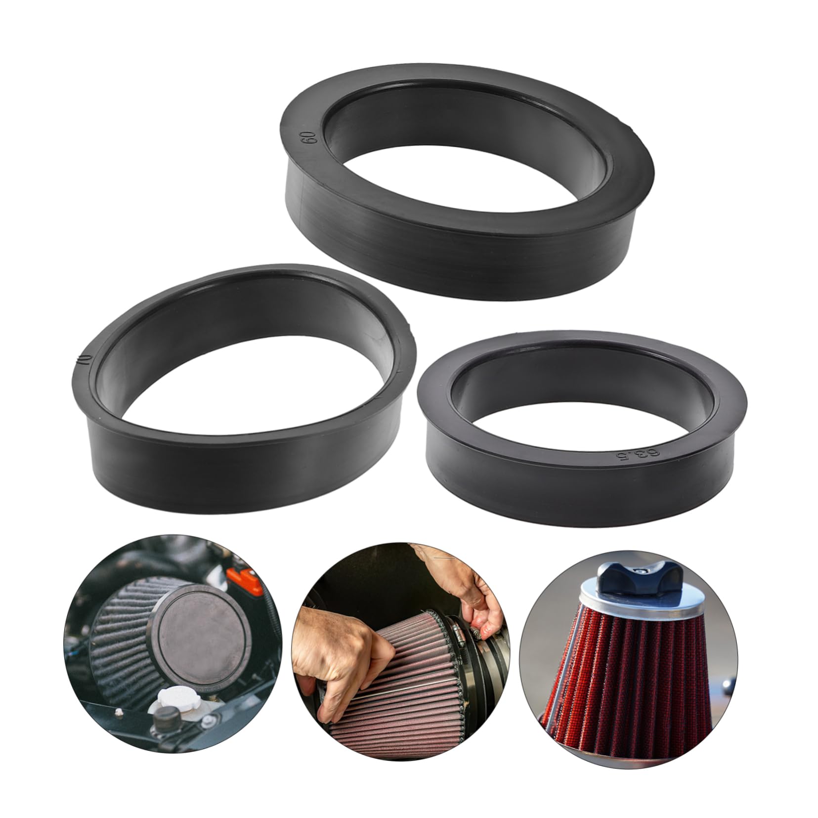 Zerodeko 3 Pezzi Anelli Adattatori in Gomma per Filtro Aria Conico 76mm 3 Pollici Migliorano Prestazioni ed Efficienza Auto