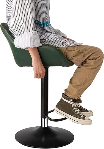 Miniatura 15 de Glitzhome Mid Century - Juego de 2 taburetes de bar ajustables de cuero giratorio vintage con respaldo y reposapiés, taburetes de bar modernos de