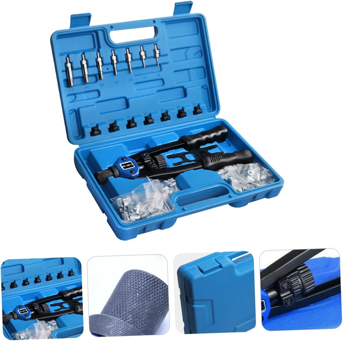 140pcs Hand Rivet Nut Tool Kit with M3- Threaded Rivets and Mandrels, Manual Riveter Setter Set in Plastic Case for Automotive Repair and DIY Maintenance