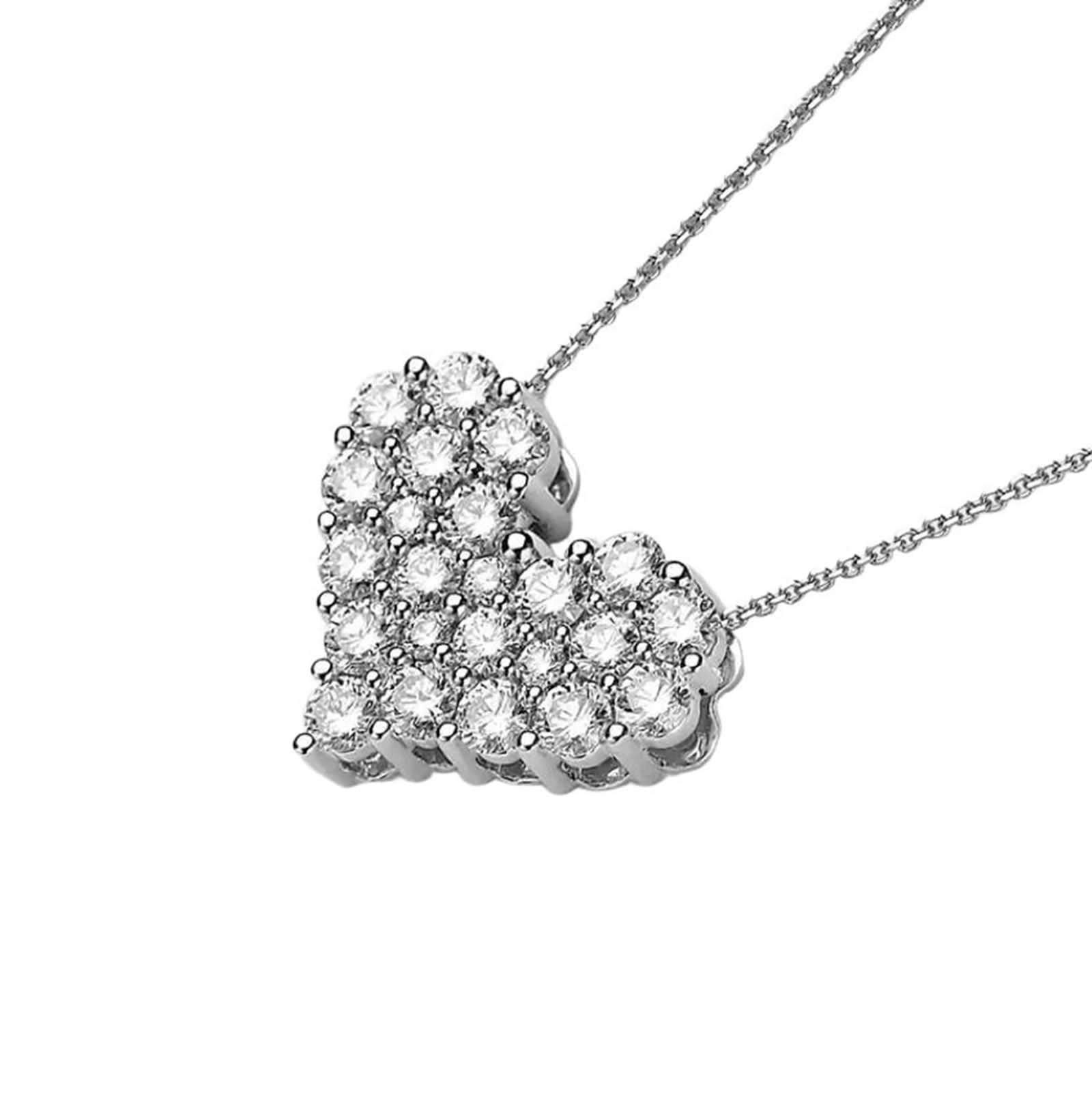 Nowoczesny łańcuszek na szyję dla kobiet, długi łańcuszek damski serce z diamentem 1,55 ct wykonanym w laboratorium, białe złoto/platyna