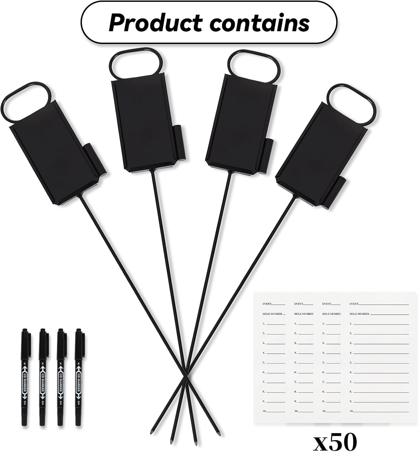 4 Pcs Closest to The Pin Marker - Golf Metal Proximity Marker with 50 Sheets Cards and 4 Pens, Stainless Steel Golf Marker Golf Signs for Long Drive Putting Competition Size S