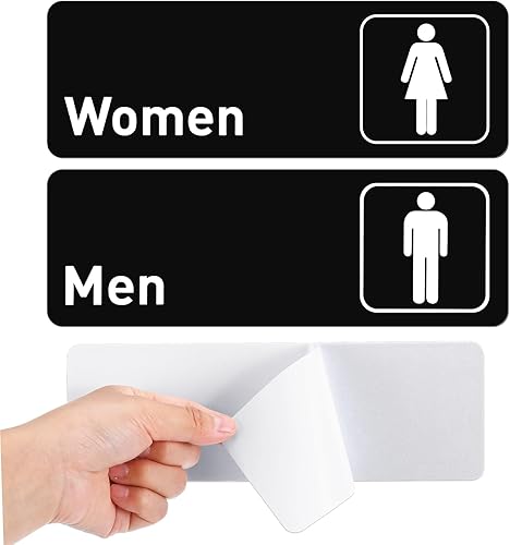 Oudain Letreros de aluminio para baño de hombres y mujeres, letreros de metal para baño, 9 x 3 pulgadas, autoadhesivos, decoración de pared para
